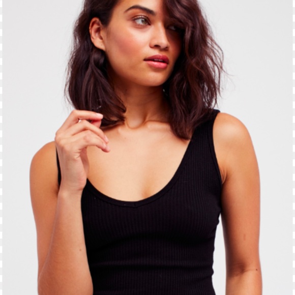 Free People Ribbed Black Cropped Top - Picture 1 of 7